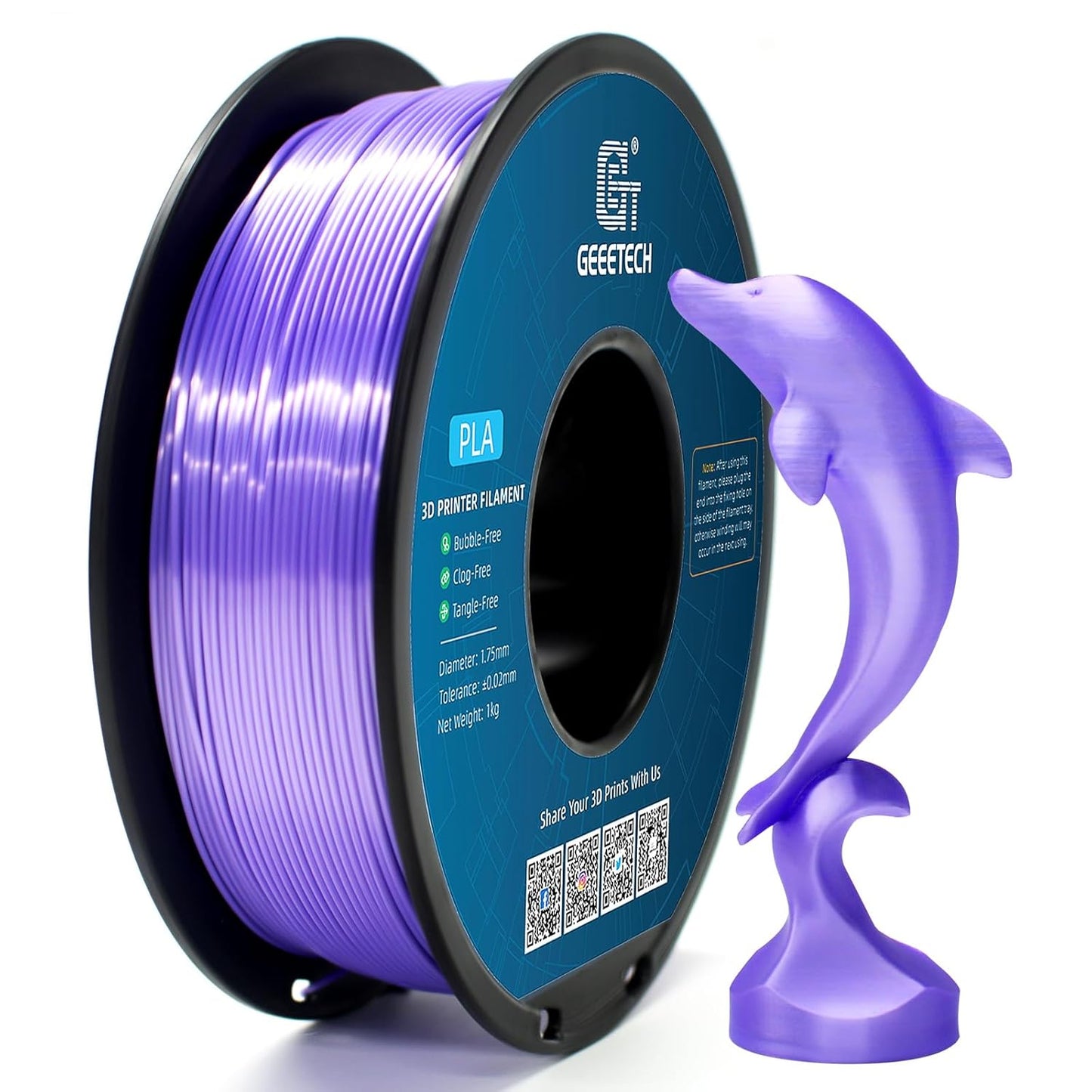 Geeetech Purple Silk PLA Filament 1.75mm for 3D Printer, Metal-Like Shiny 3D Filament 1kg (2.2lbs) 1 Spool, Dimensional Accuracy +/- 0.02 mm, Metallic Purple