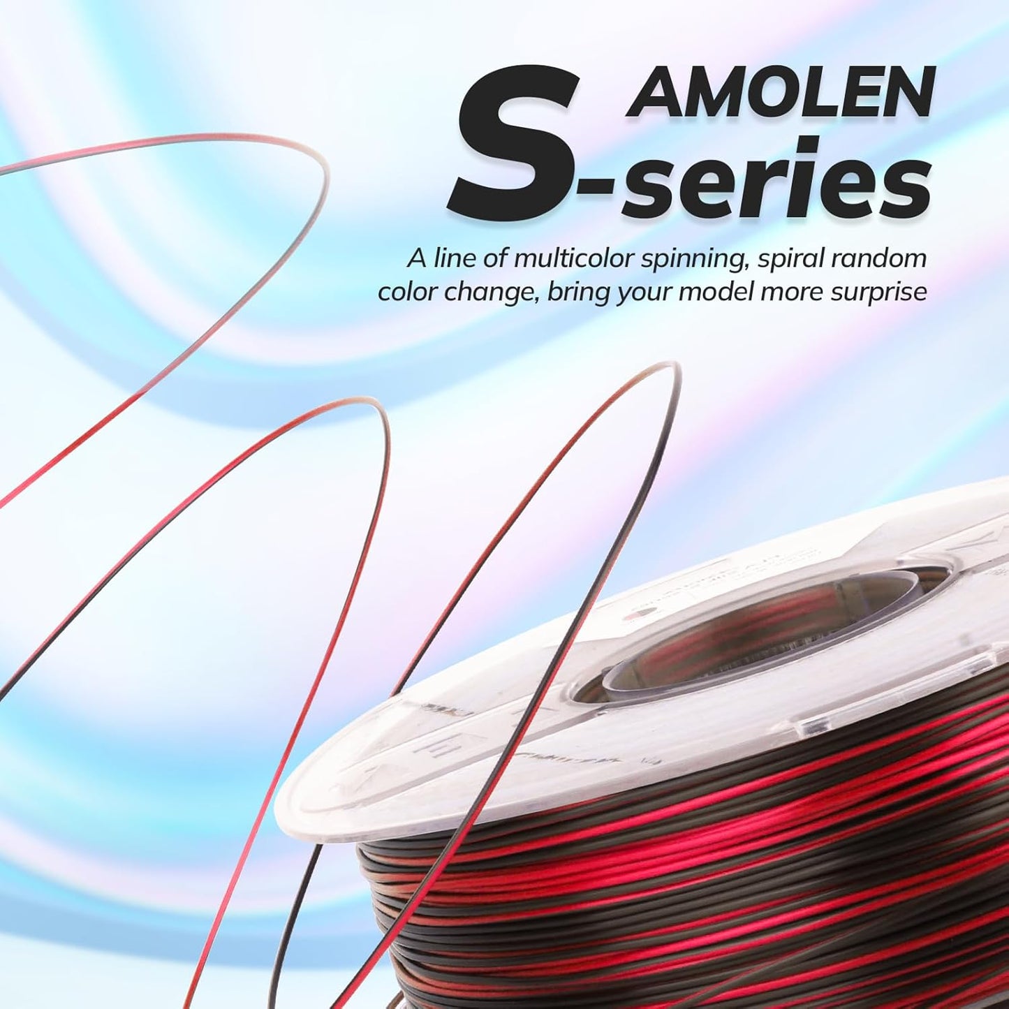 AMOLEN Silk PLA 3D Printer Filament, Shiny Multicolor Rainbow PLA Filament 1.75mm, Fast Color Change PLA 3D Printing Filament for Most FDM 3D Printer, Black Red, 1kg (2.2lbs)