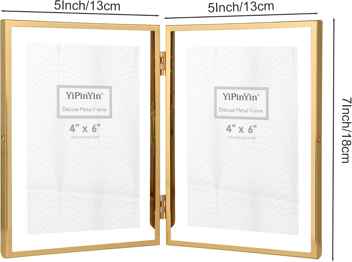 Gold 5x7'' Double Floating Frame For Photo Sizes 3.5 x5'', 4x6'',5x7''Gold Plated Metal double Photo Frames For Counter Shelf Display,Gift Choice for Wedding,Thanksgiving,Home or Office Decor.