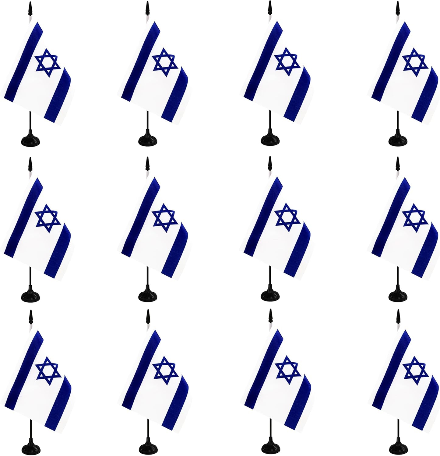 Israel Desk Flag, 12 Pack Israeli Table Office Flag with Black Solid Pole and Stand Base, International Country Flag, Festival Celebration, Classroom Meeting Desktop Decor (Israel)