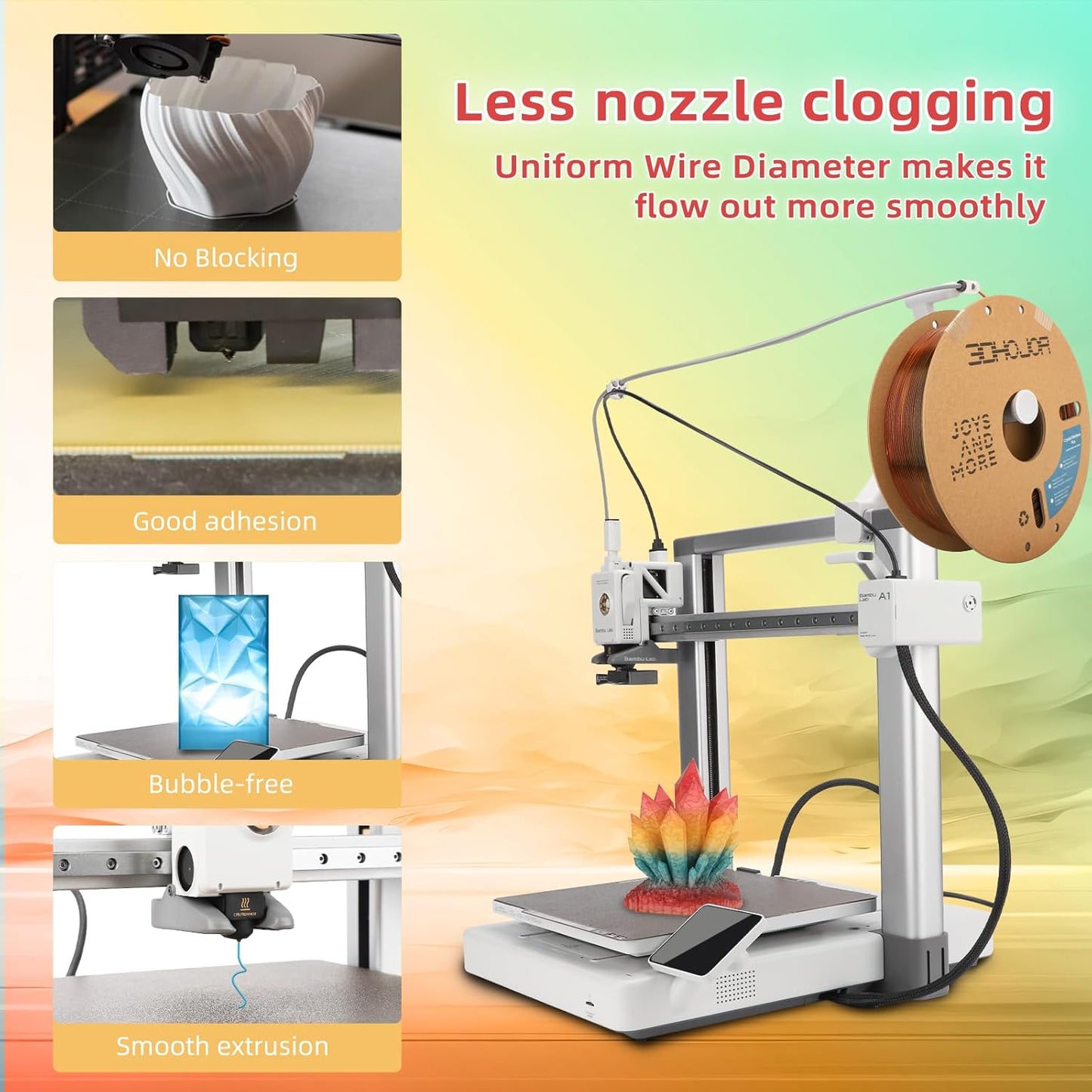 Transparent Multi Rainbow Color Gradient Change PLA 1.75mm 1KG 3D Printing Filament Crystal Rainbow PLA Clear PLA Filament with Cardboard Spool-Maple Leaf