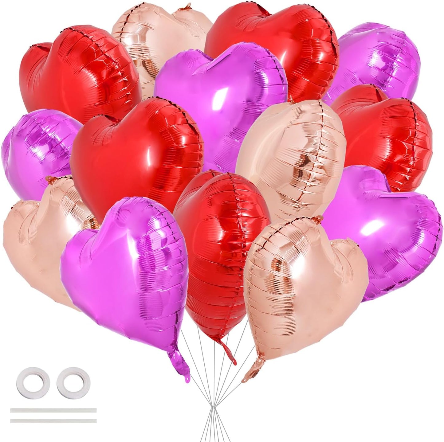 TONIFUL 30Pcs 18 Inch Heart Balloons Red Hot Pink Rose Gold Valentine’s Day Heart Shape Foil Mylar Balloons Decoration for Valentine's Day Wedding Bridal Shower Anniversary Engagement Party Supplies