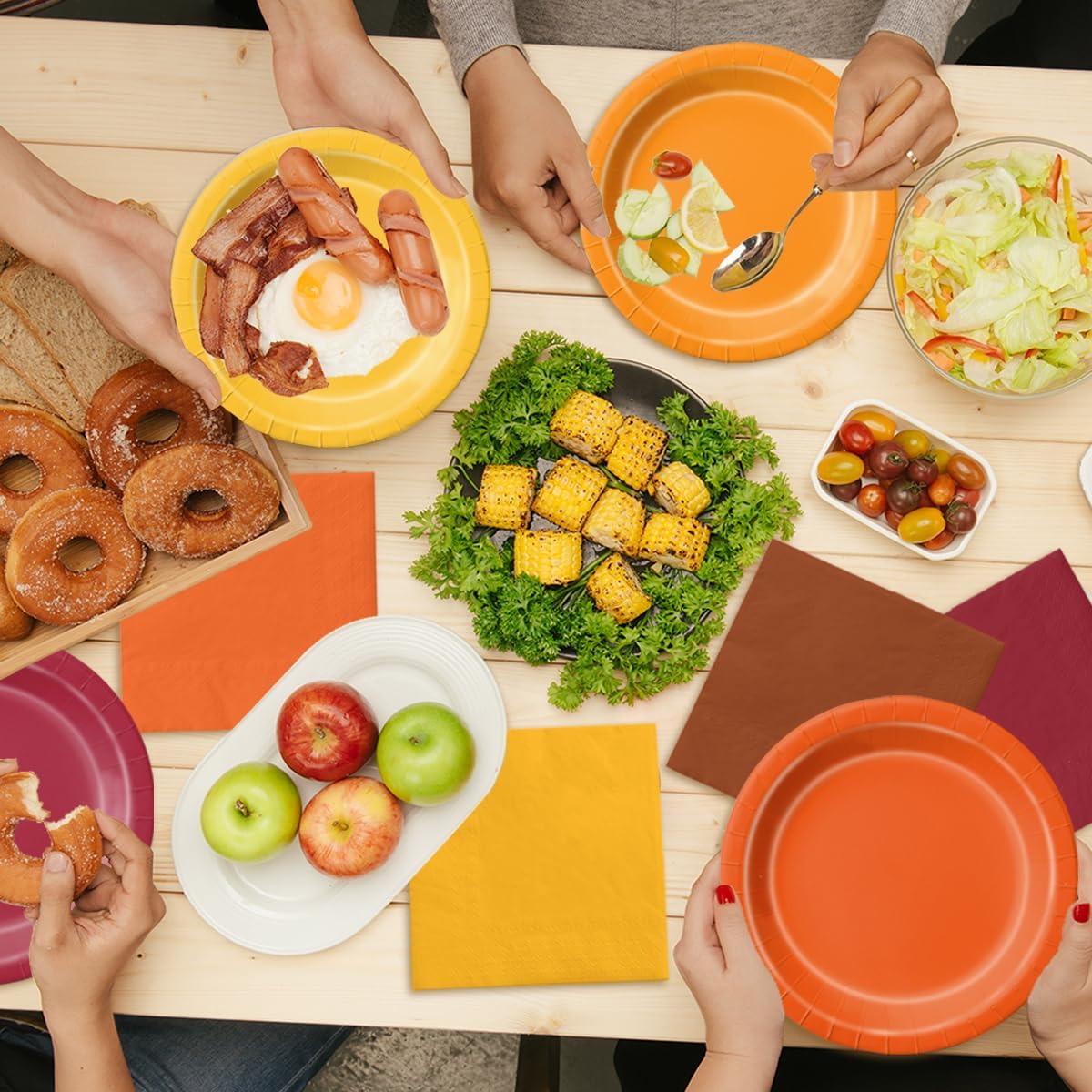 CMUSKO 60Pcs Fall Plates and Napkins-Red Orange Yellow Autumn Disposable Tableware for Fall Wedding, Bridal Shower, Thanksgiving