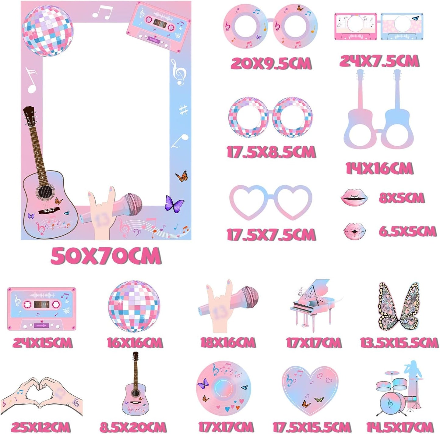 Birthday Photo Booth Props,18pcs Theme Party Decoration Music in My Era Photo Frame Supplies for Party Decoration