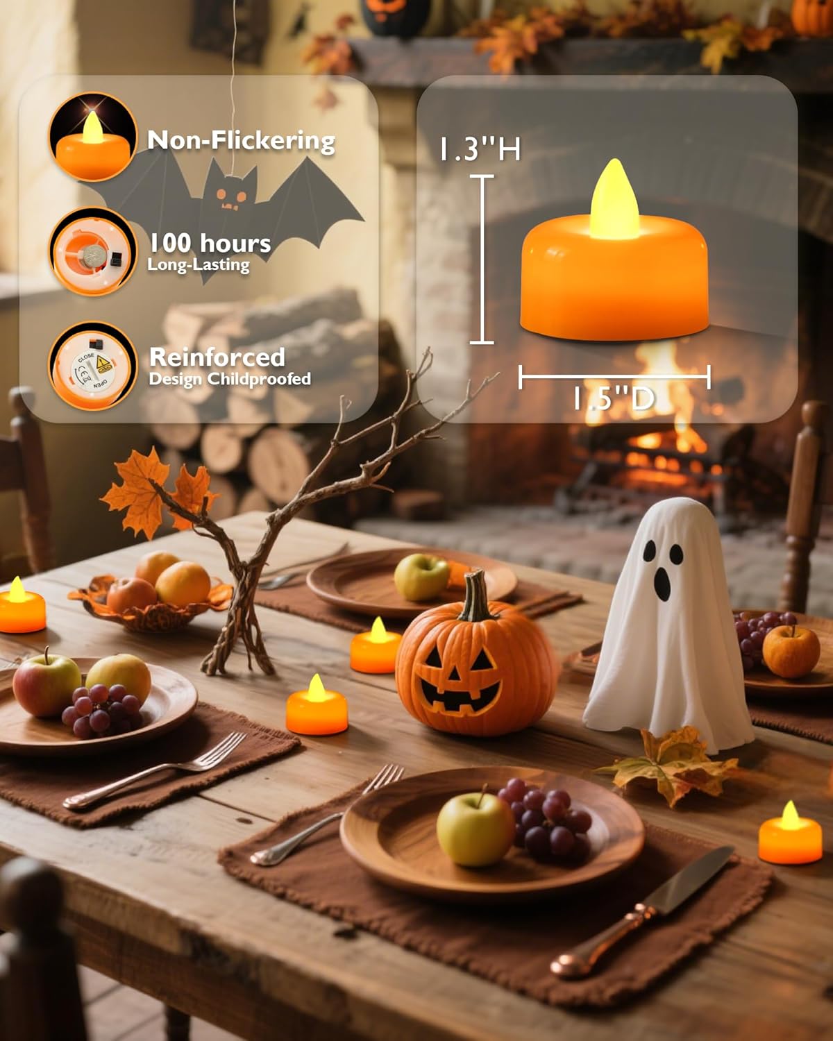 Amagic 12 Pack Halloween Orange Flameless LED Tea Lights Candles Battery Operated, Electric Fake Tealight Candles for Votive, Wedding, Table Centerpiece, Party, Holiday Decor, Christmas