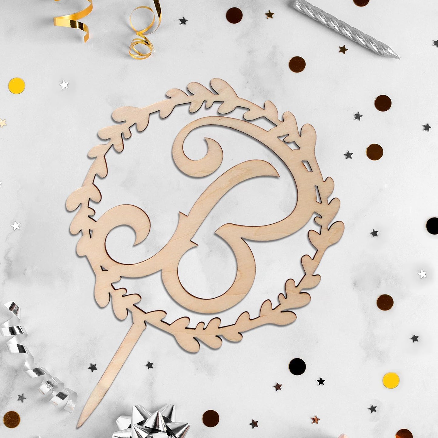 LINGTEER Personalized Inital Letter B Wooden Cake Topper Perfect for Birthday Rustic Wedding Anniversary Party Keepsake Decoration