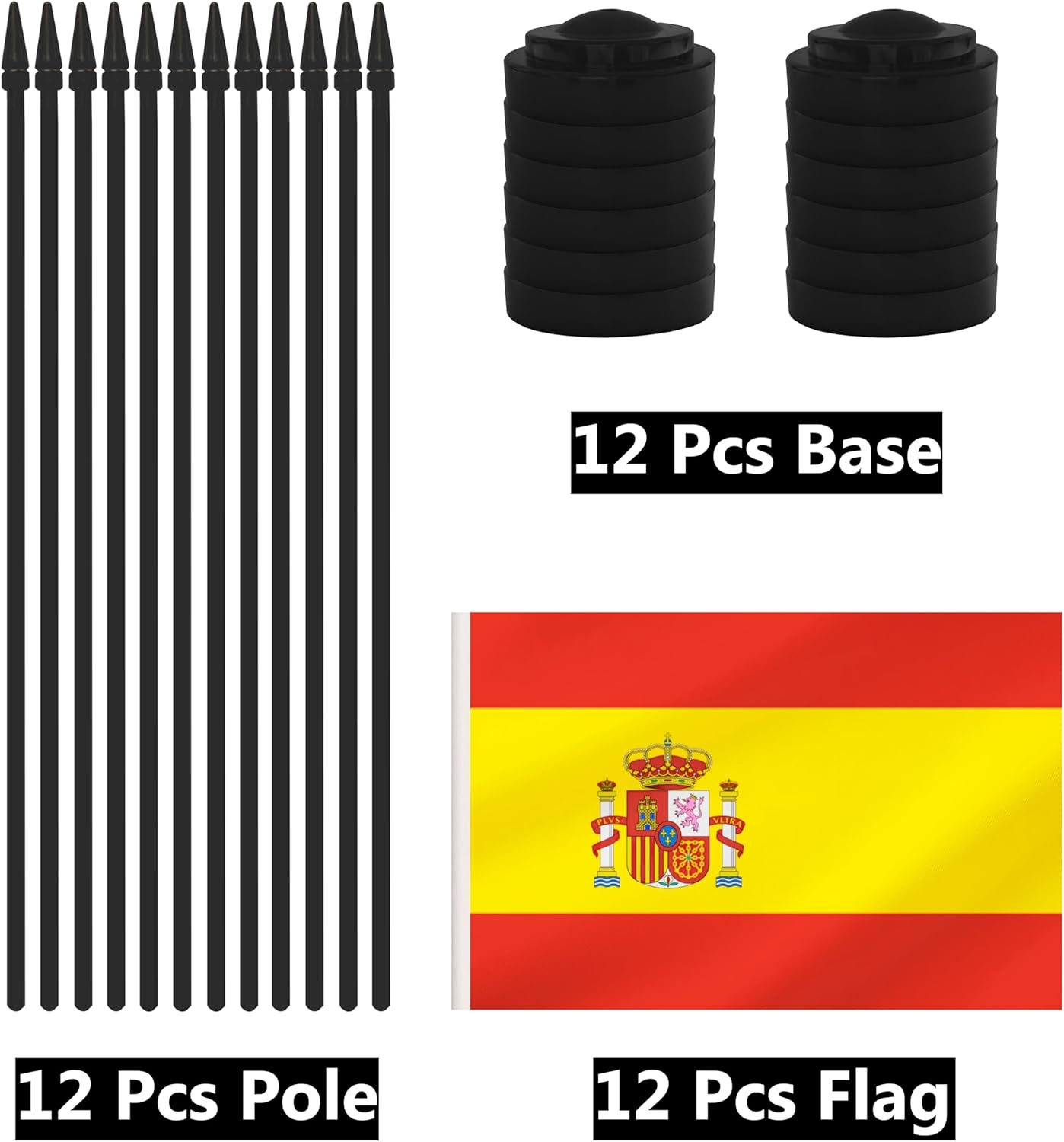 12 Pack Spain Desk Flags, Spanish Desktop Flag, Small Miniature Office Flags with 12" Black Pole and Black Base, Offices, Classroom, Home, Festival Decoration (Spain)