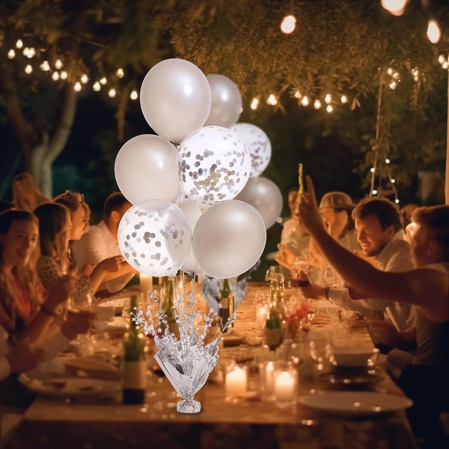 4 Set Silver Balloon Centerpieces for Tables with Balloon Stand Kit Perfect for Parties Birthday Baby Showers 50th Anniversary Party Decorations