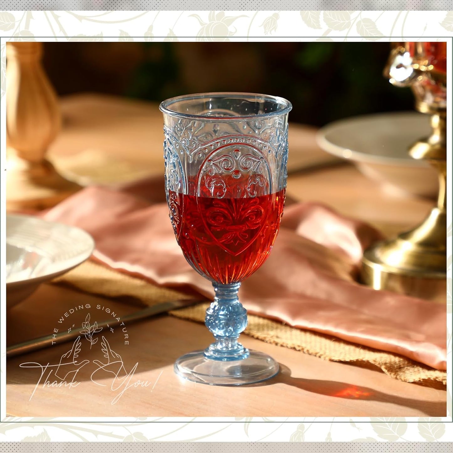 60 Pack Plastic Goblets 10oz Upgrade Vintage Water Goblet Plastic Wine Glasses Colored Retro Embossed Glassware for Party Wine Bar Juice Baby Shower Wedding Reception Grand (Blue)