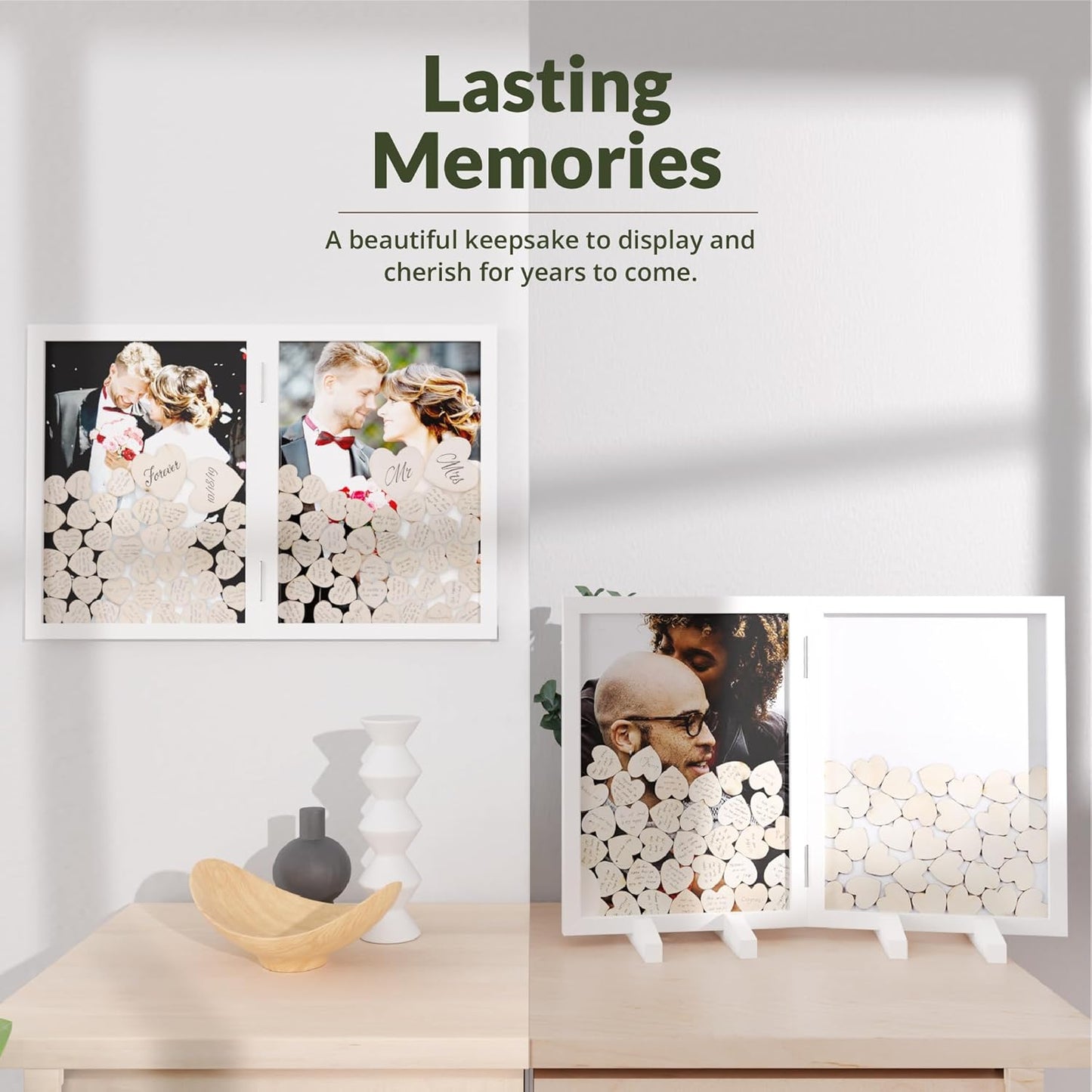 GLM Guest Book Alternative with Sign, 160 Hearts and 4 Large Hearts, Guest Book for Reception, Wedding Decor (White)