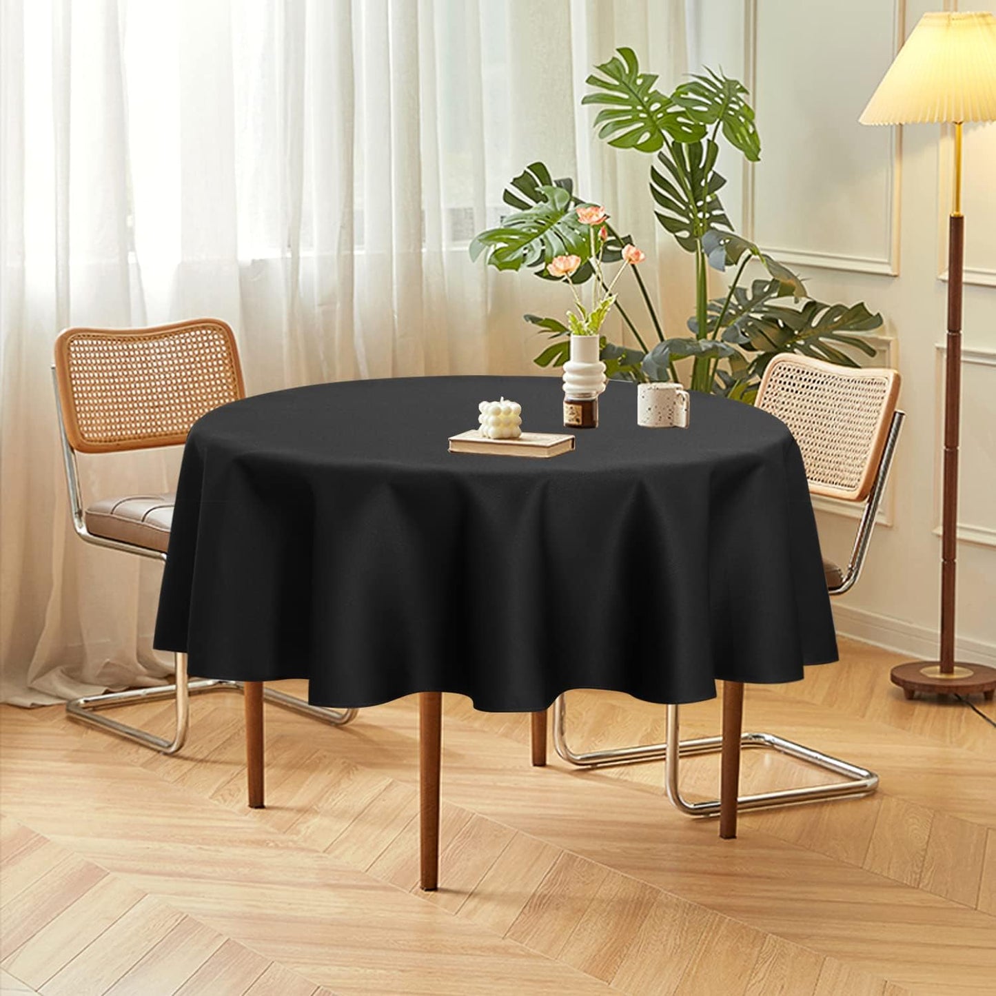 sancua 2 Pack Round Tablecloth 60 Inch Black, Stain and Wrinkle Resistant Table Cloth - Washable Polyester Table Cover for Dining Tables, Buffet Parties and Camping