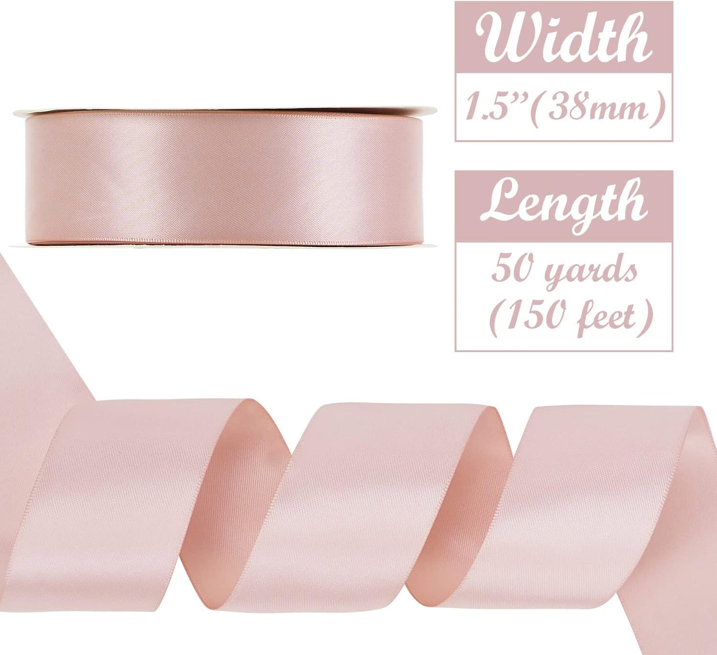 HUIHUANG 1.5 inch Wide Satin Ribbon 50 Yards Rose Gold Double Face Polyester Silk Satin Ribbon for Gift Wrapping Hair Bows Making Floral Bouquet Wedding Invitation Decor Party Favor and Craft Supplies