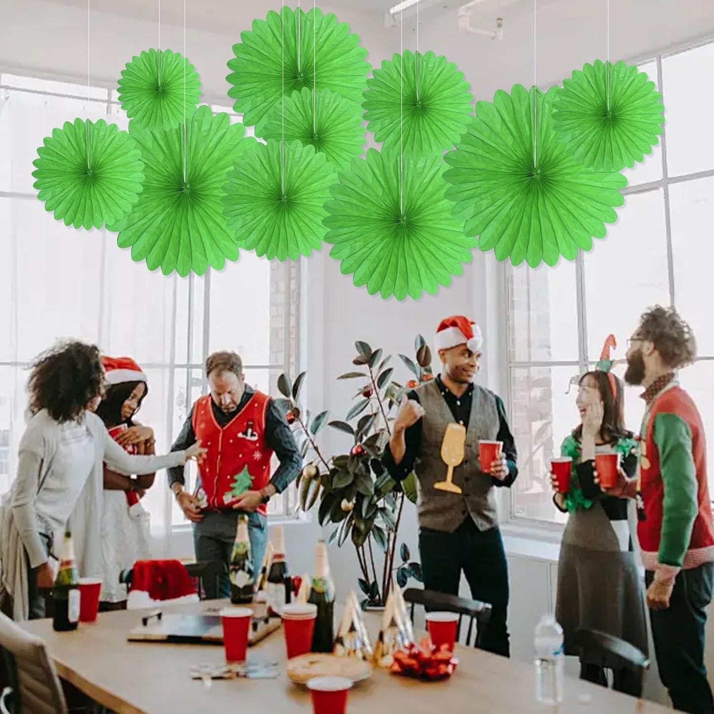 20 Pcs Grass Green Hanging Paper Fan, Hanging Honeycomb Round Paper Fans for Weddings, Birthdays, Christmas, Baby Showers, Classroom, Events Ceiling Party Supplies Decorations