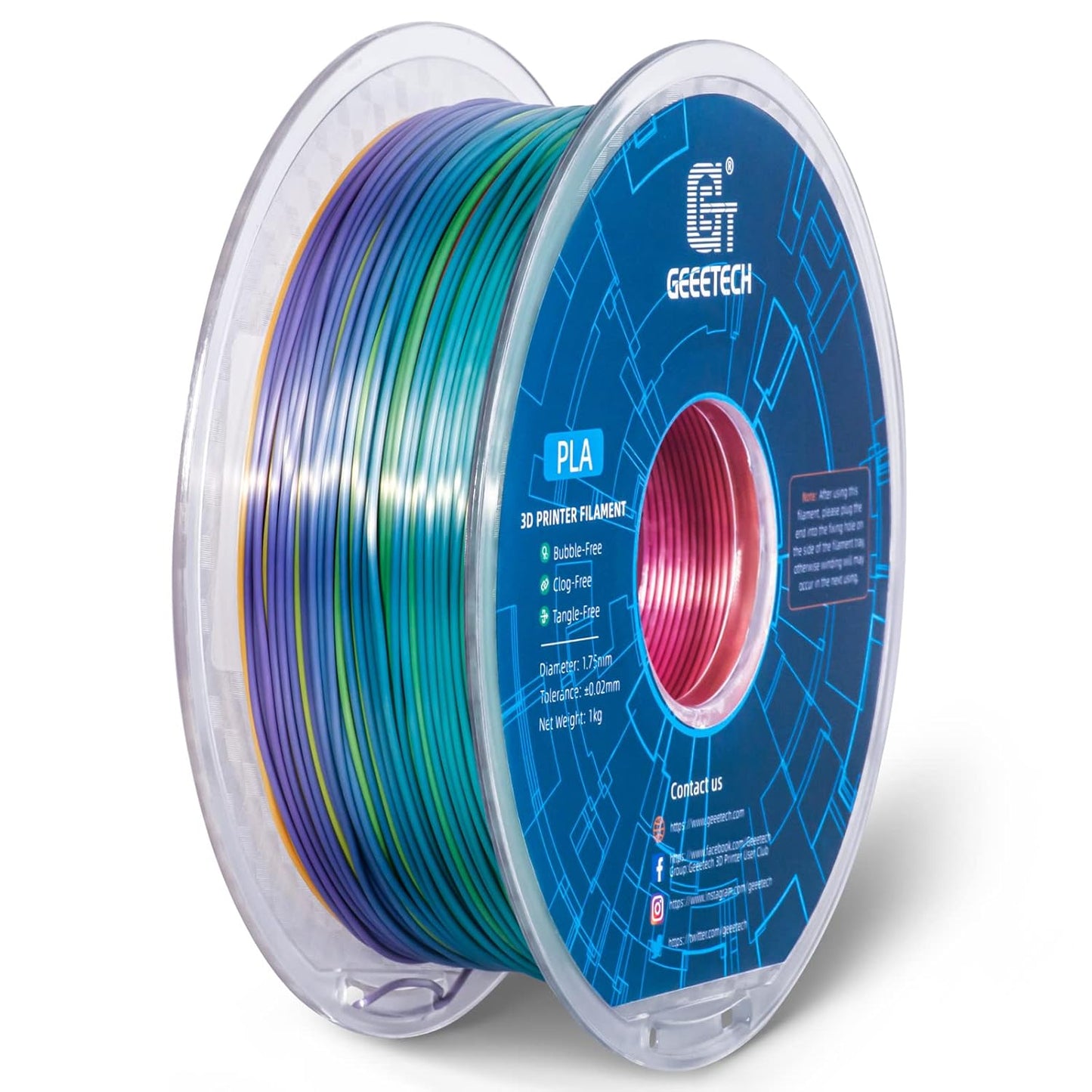 Geeetech Silk Rainbow PLA Filament 1.75mm, 3D Printer Multicolor Filament, Color Changing Filament 1kg (2.2lbs) 1 Spool, Dimensional Accuracy +/- 0.02 mm