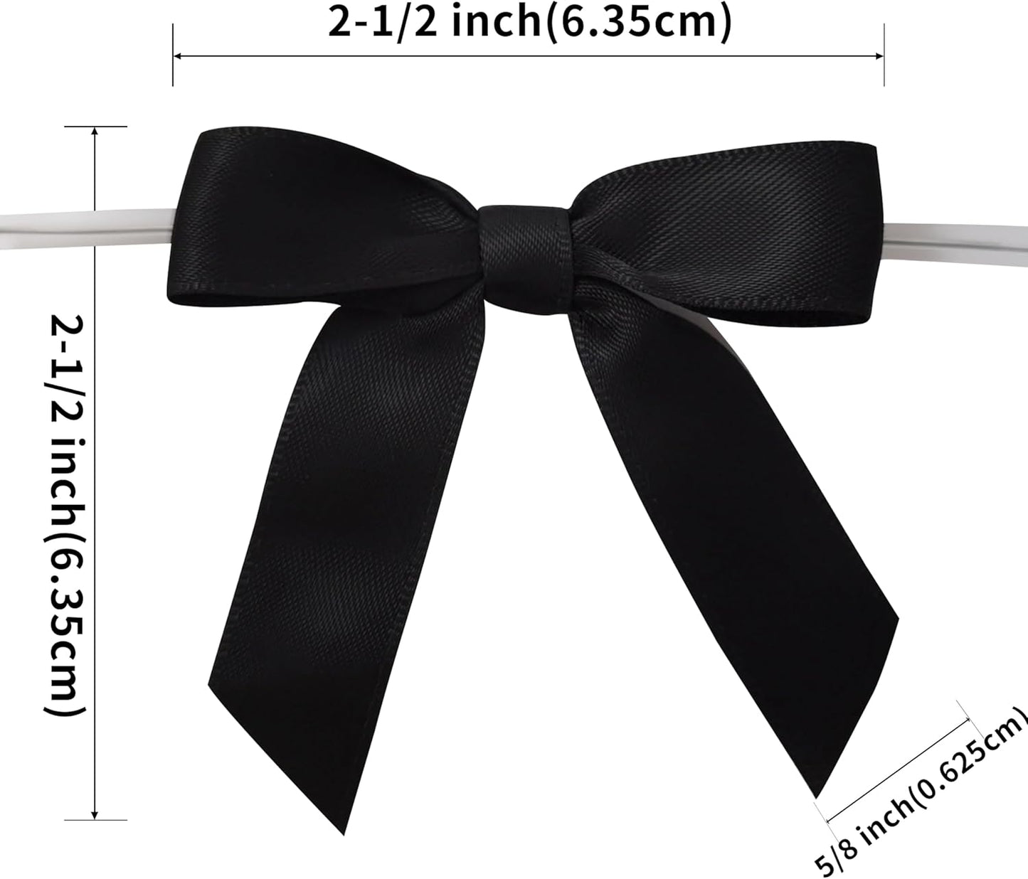 50pcs 2-1/2" Black Satin Ribbon Bows with Twist Tie Bows for Christmas Gift Packing&Wrapping (Black)