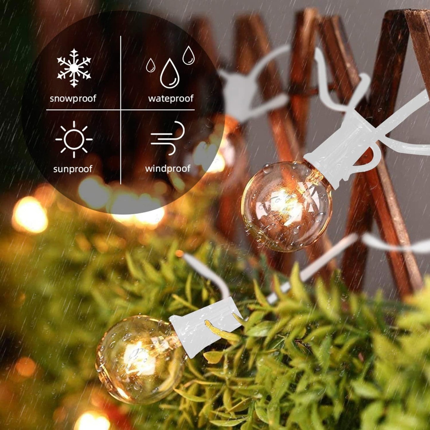 25Ft Outdoor Globe String Lights, G40 Edison String Lights with 27 Clear Bulbs, Waterproof Connectable Hanging String Lights for Indoor Outdoor Wedding Party Decoration, White Wire