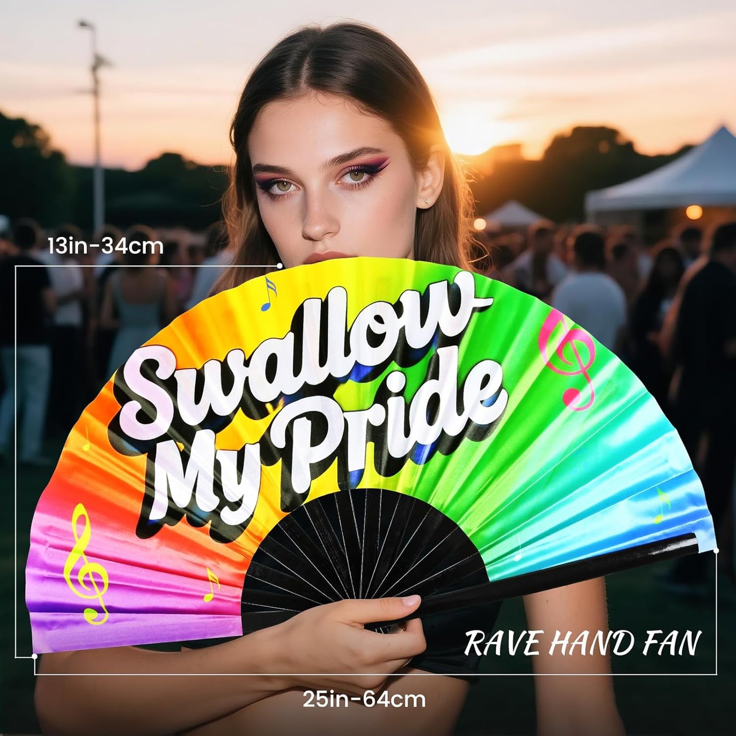 SYNTECSO Folding Hand Fan for Rave, Popping Fan for Line Dancing, Drag Queen, Women and Men Gift，Chinese Japanese UV Glow Clack Fan for Parties, Music Festivals, EDM and Decoration