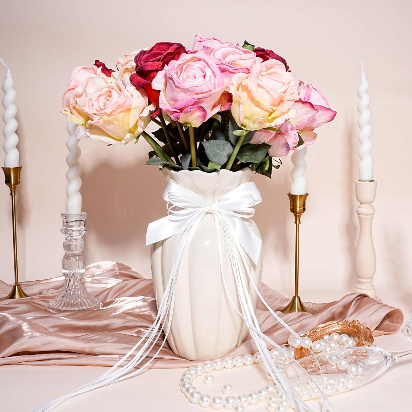 LaRibbons White Ribbon 1 Inch 25 Yards Luxury Double Faced White Silk Ribbon for Flower Bouquet Crafts Gift Wrapping Wedding Party Decoration