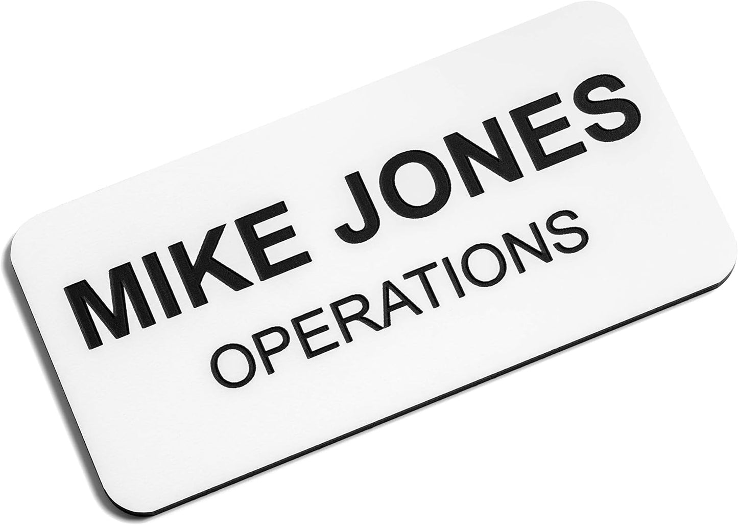 Custom Engraved Name Tag Badges – Personalized Identification with Pin or Magnetic Backing, 1.5 Inches x 3 Inches, White/Black