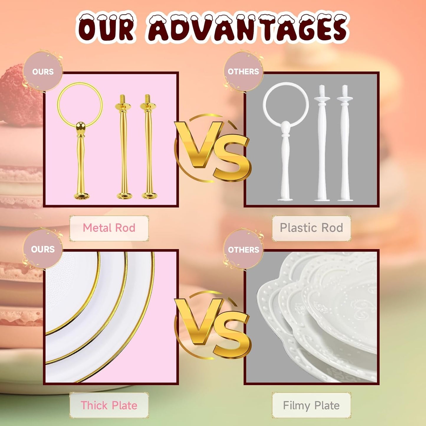 PinCute Cupcake Stand Holder - 3 Tier Cup Cake Dessert Tower, Plastic Tiered Serving Tray&Metal Rod for Birthday Party, Baby Shower and More