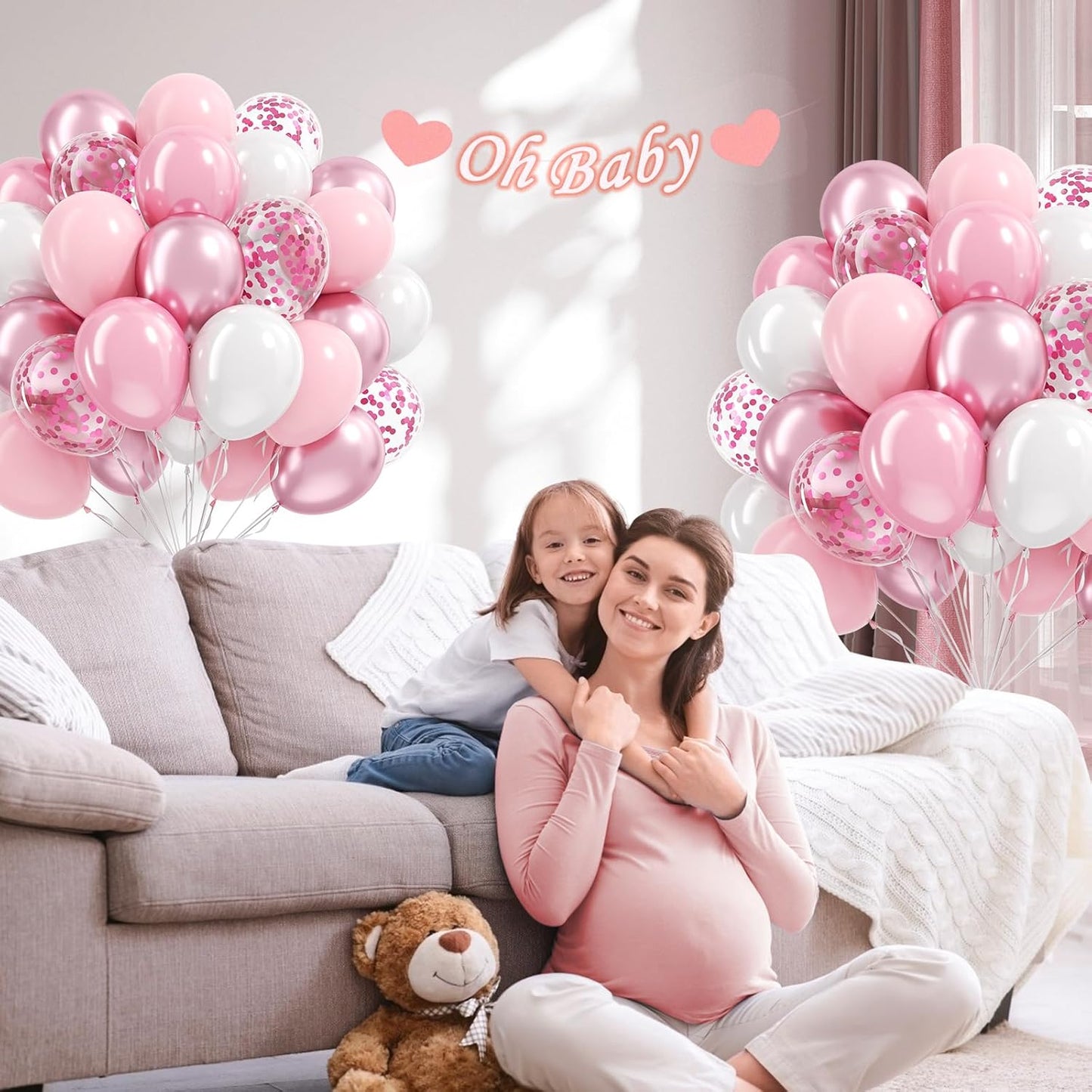 Light Pink and White Balloons, 60pcs 12inch Pearl Light Baby Pink Confetti White Balloons for Wedding Bridal Shower Baby Shower Pink Birthday Decorations