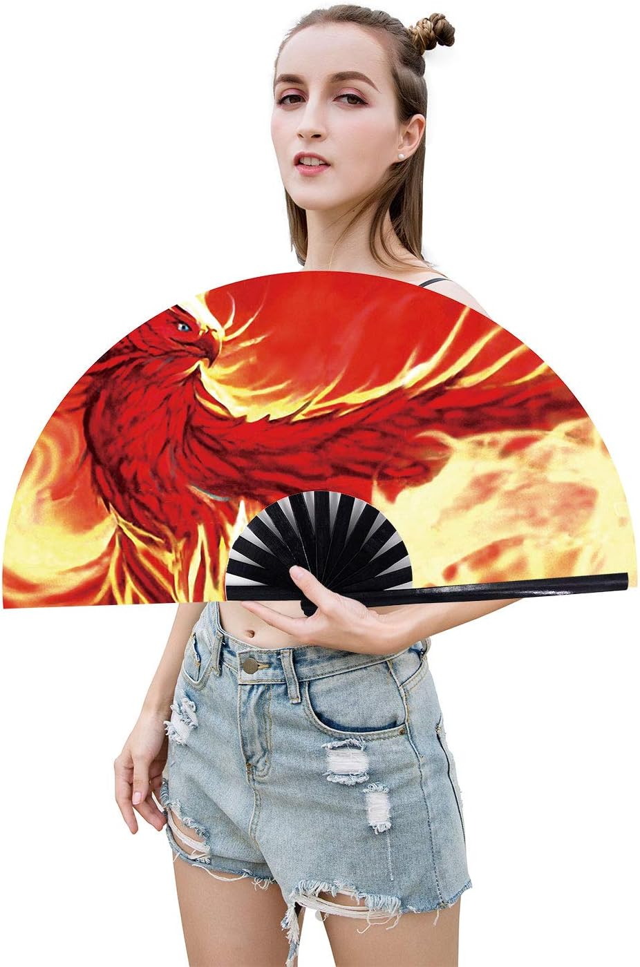 Amajiji Large Folding Hand Rave Fan Popping Fan for Line Dancing Clacking Fans for Boots On The Ground Dance,Party,Decoration,Festival (Firehawk)