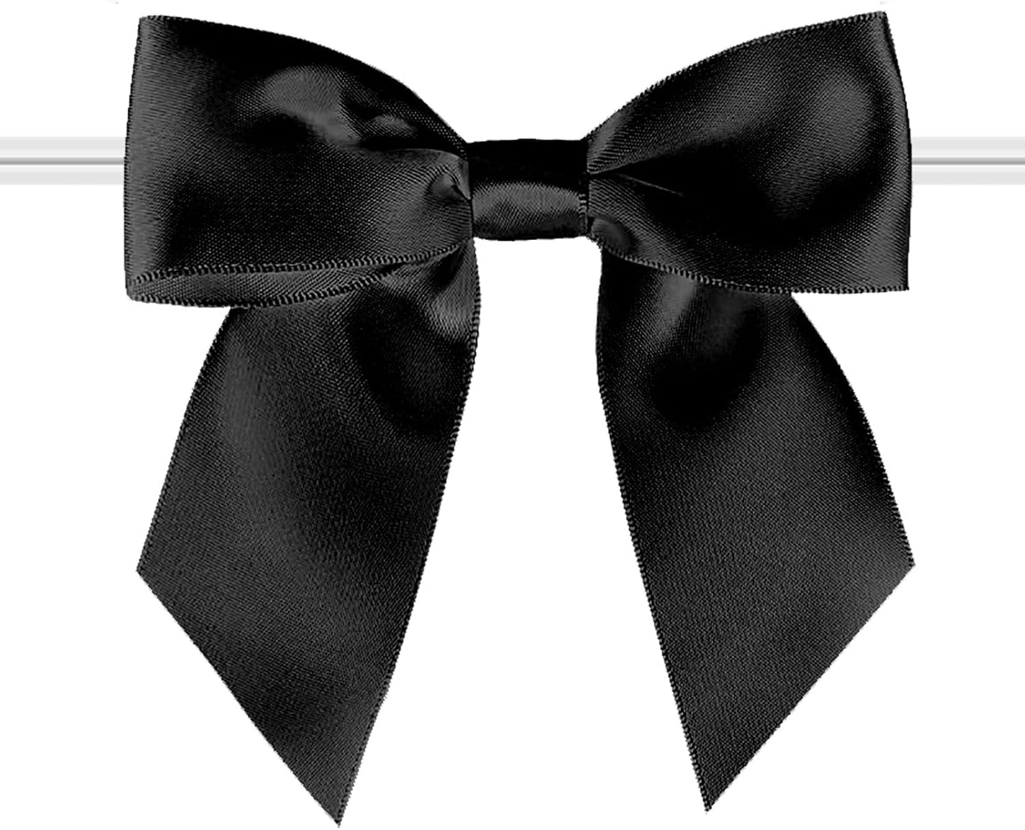 114 Pack Twist Tie Bows for Treat Bags 3" Black Satin Ribbon Bows for Package Craft, Gift Wrapping Decoration, Candy Bags, Bakery Bags, Wedding, Baptism, Tableware Decor Party Decoration