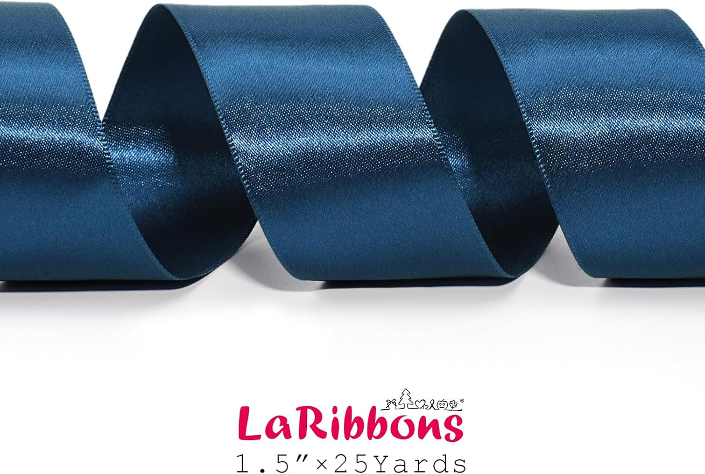 LaRibbons Navy Satin Ribbon 1 1/2 Inch 25 Yards Luxury Double Faced Blue Silk Ribbon for Flower Bouquet Crafts Gift Wrapping Wedding Party Graduation Decoration