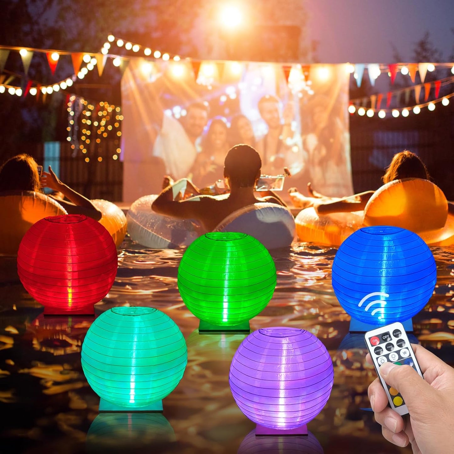 Floating Lanterns LED Pool Lights,IP68 Waterproof Pool Lights That Float ,13 Color Changes by Remote Control for Pool Decor,Outdoor Party,Wedding (2Pcs - 20 inches)