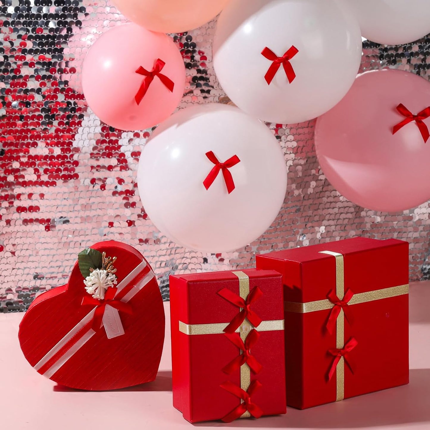 YGDZ 50 PCS Mini Red Bows, Red Satin Ribbon Bows, Small Bows for Crafts, Tiny Bow for Mother Day, Party Decorations, Balloon, Gift Box Packaging