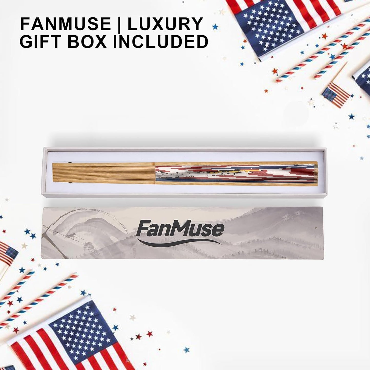 Bamboo & Paper Folding Hand Fan – Chinese Craft with Patriotic Bald Eagle American Art Design, Decorative Handheld Fan with Elegant Gift Box for Wedding, Party, Travel & Home Décor