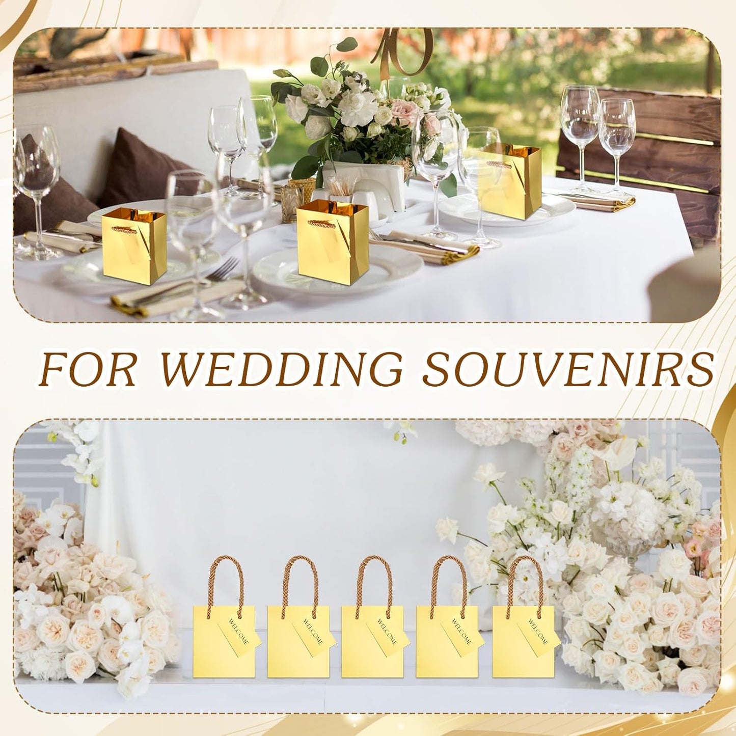 Sherr 100 Pack Mini Gift Bags Bulk, 4 x 2.75 x 4.5 Inches Paper Bags with Tags, Extra Small Paper Gift Boxes with Handles for Birthday, Party Favors, Weddings, Small Business(Gold)