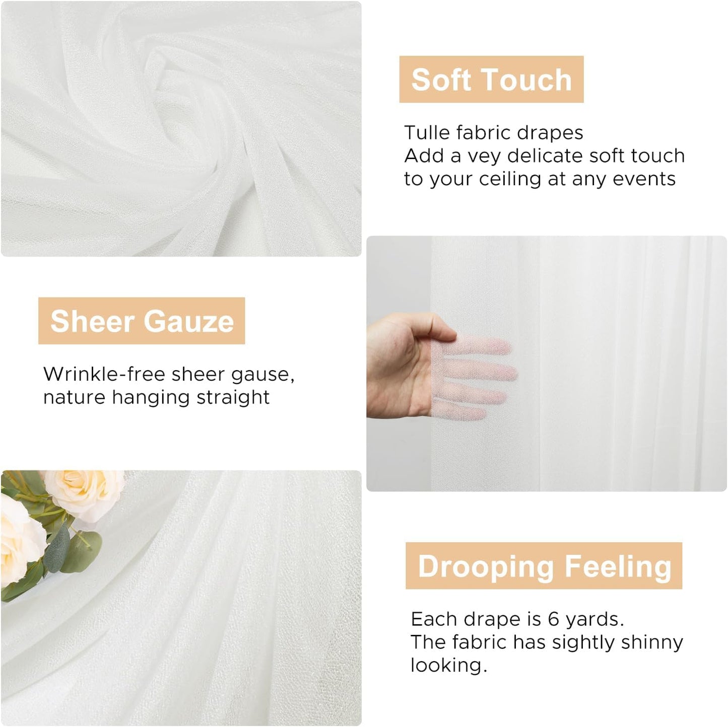 Wokceer Wedding Arch Draping Fabric 3 Panels 28.7" x 20FT Ivory Drapes Sheer Fabric Backdrop Arch Draping for Wedding Ceremony Birthday Party Bridal Shower Decoration