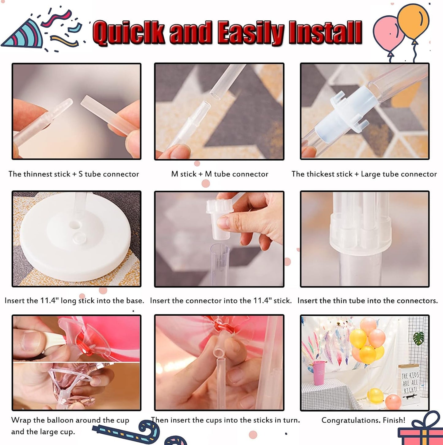 Balloon Column Kit for Floor- Balloon Stand kit set of 2, with Black&Gold Metallic Chrome balloon, Base&Pole,Tower Backdrop Decoration for Wedding, Baby Shower, Birthday Party, or Bachelorette