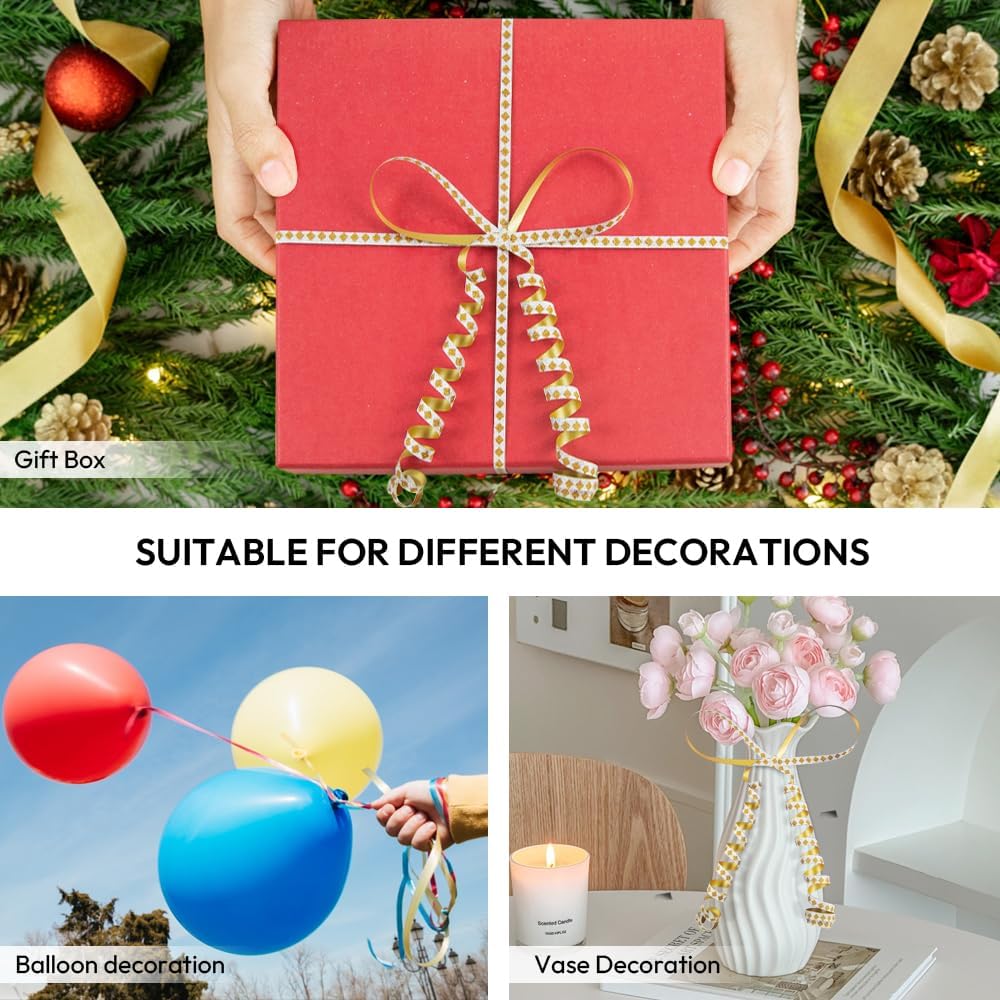 Square Pattern Glitter Curling Ribbon, 1/5" Wide x 500 Yards Christmas Curling Ribbons for Gift Wrapping, Party Decoration, Balloon String, Crafting, Balloon Ribbons for Florist Flower (1 Roll)