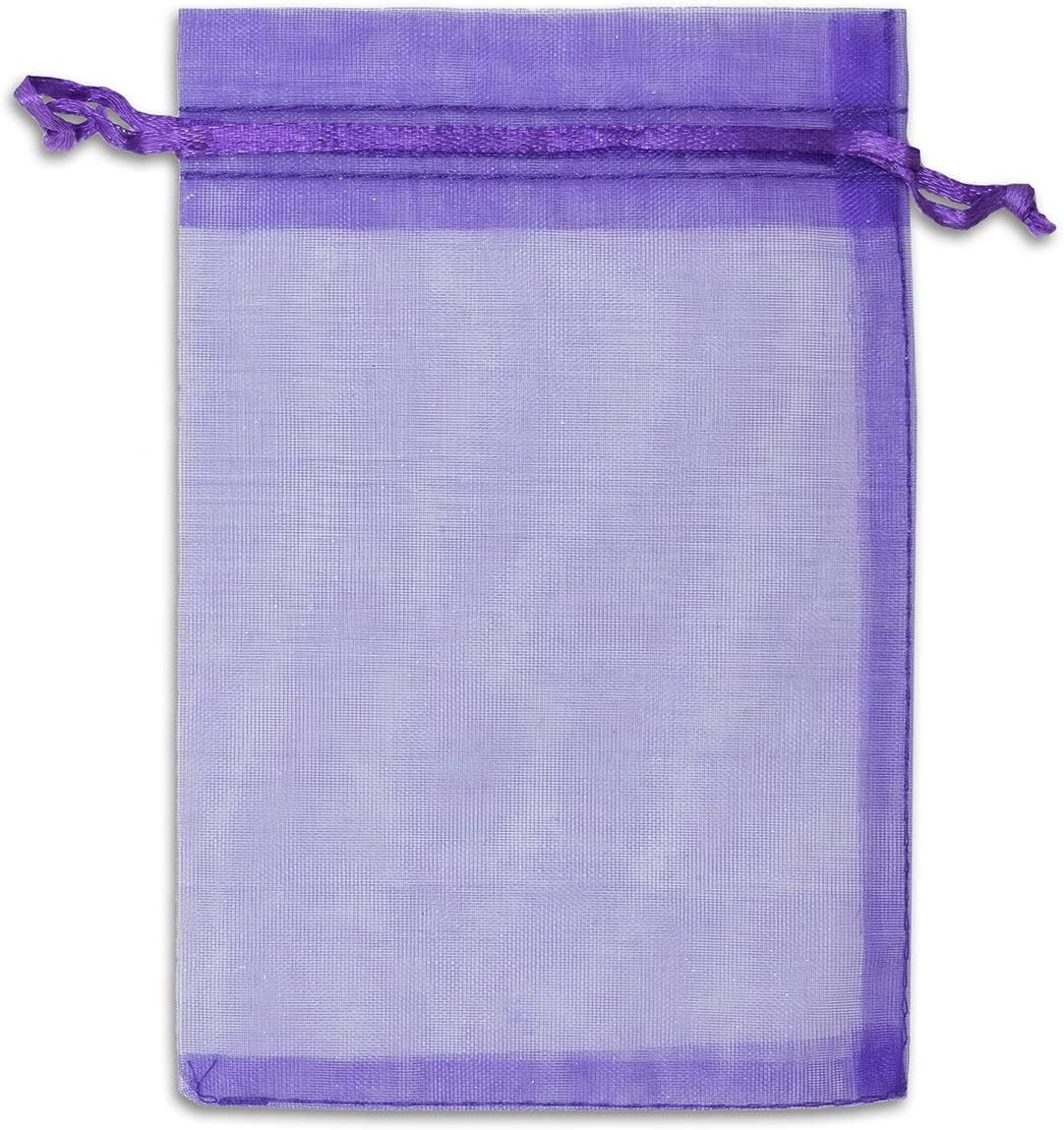 TheDisplayGuys 100-Pack 4x6 Purple Sheer Organza Gift Bags with Drawstring, Jewelry Candy Treat Wedding Party Favors Mesh Pouch