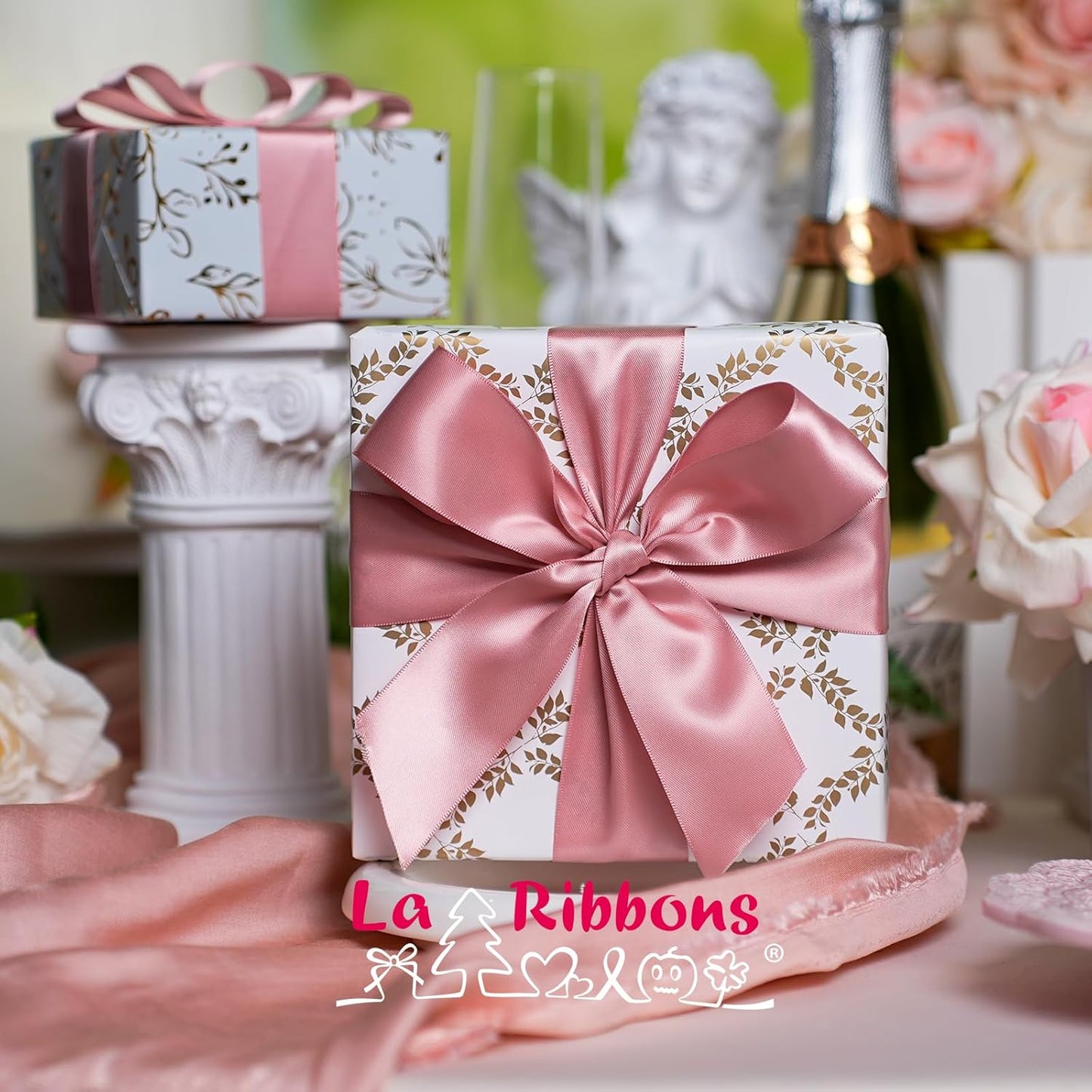 LaRibbons 1 1/2 Inch 25 Yard Double Faced Satin Ribbon,Dust Pink Satin Craft Fabric Ribbon for Gift Wrapping Floral Bouquets Wedding Party Decoration