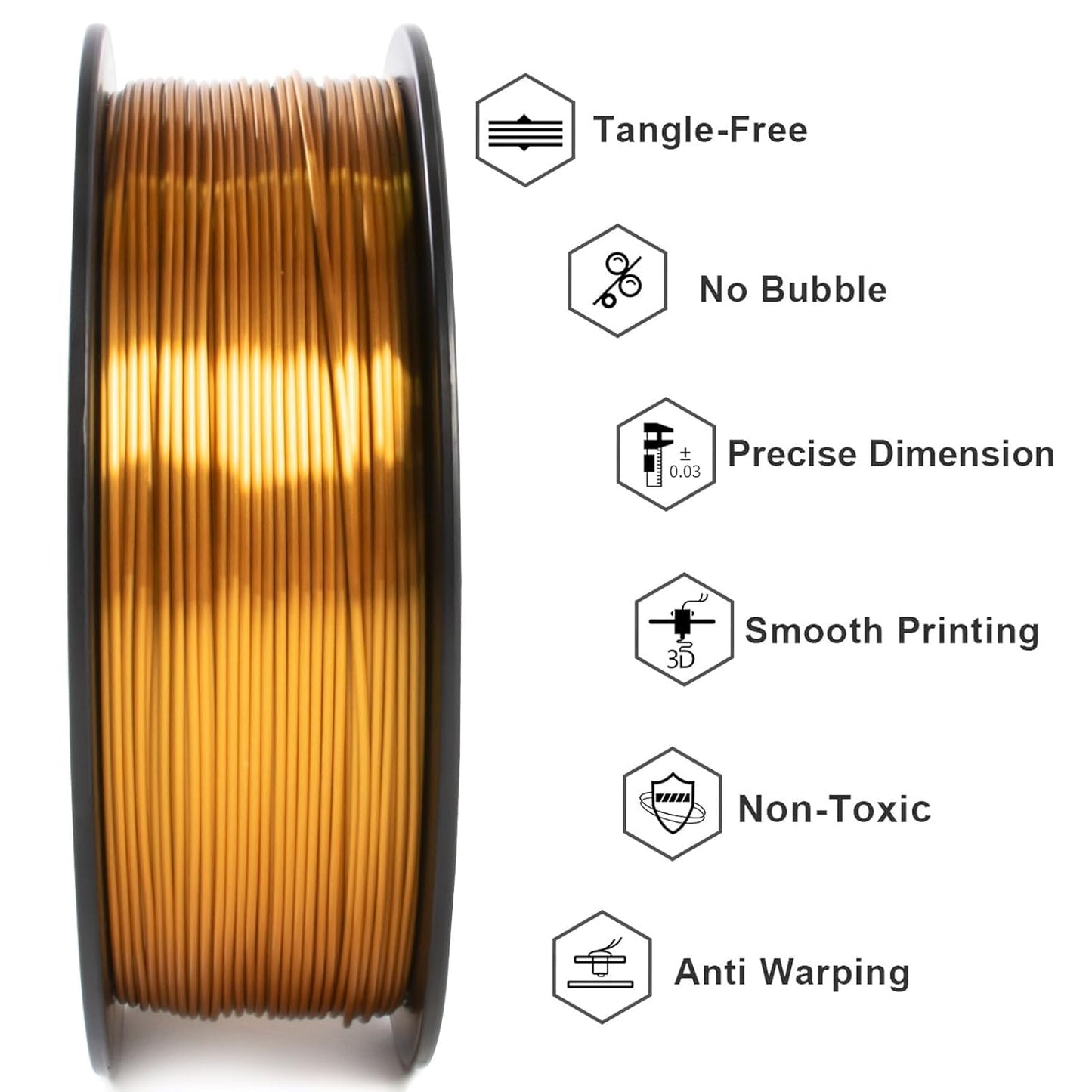 Geeetech Silk PLA Filament 1.75mm for 3D Printer, Metal-Like Shiny Consumables 1kg (2.2lbs) 1 Spool, Dimensional Accuracy +/- 0.02 mm, Metallic Gold Silk Filament