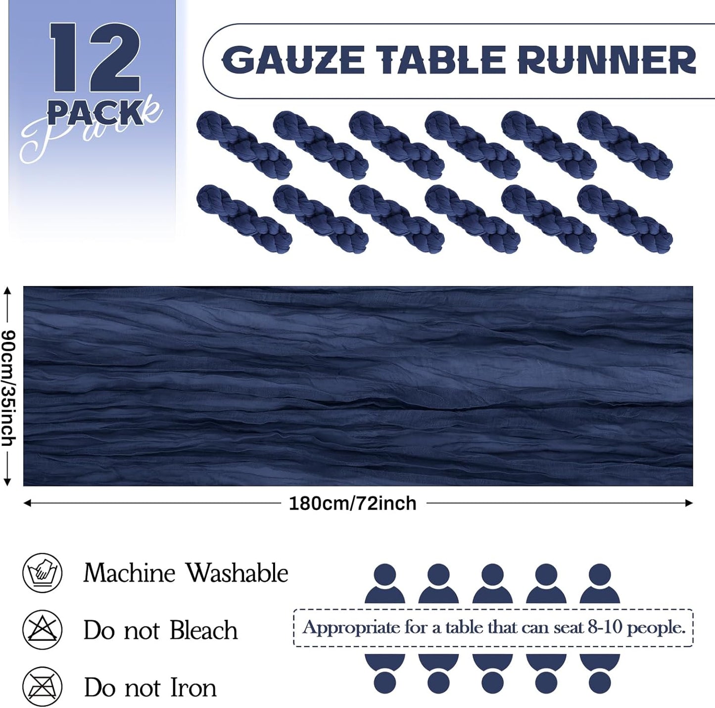 Aktor 12 Pack Navy Blue Table Runner Boho Cheesecloth Table Runner Semi Sheer Gauze Fabric Runners for Wedding Birthday Baby Shower Party Boho Table Decoration（Navy Blue）