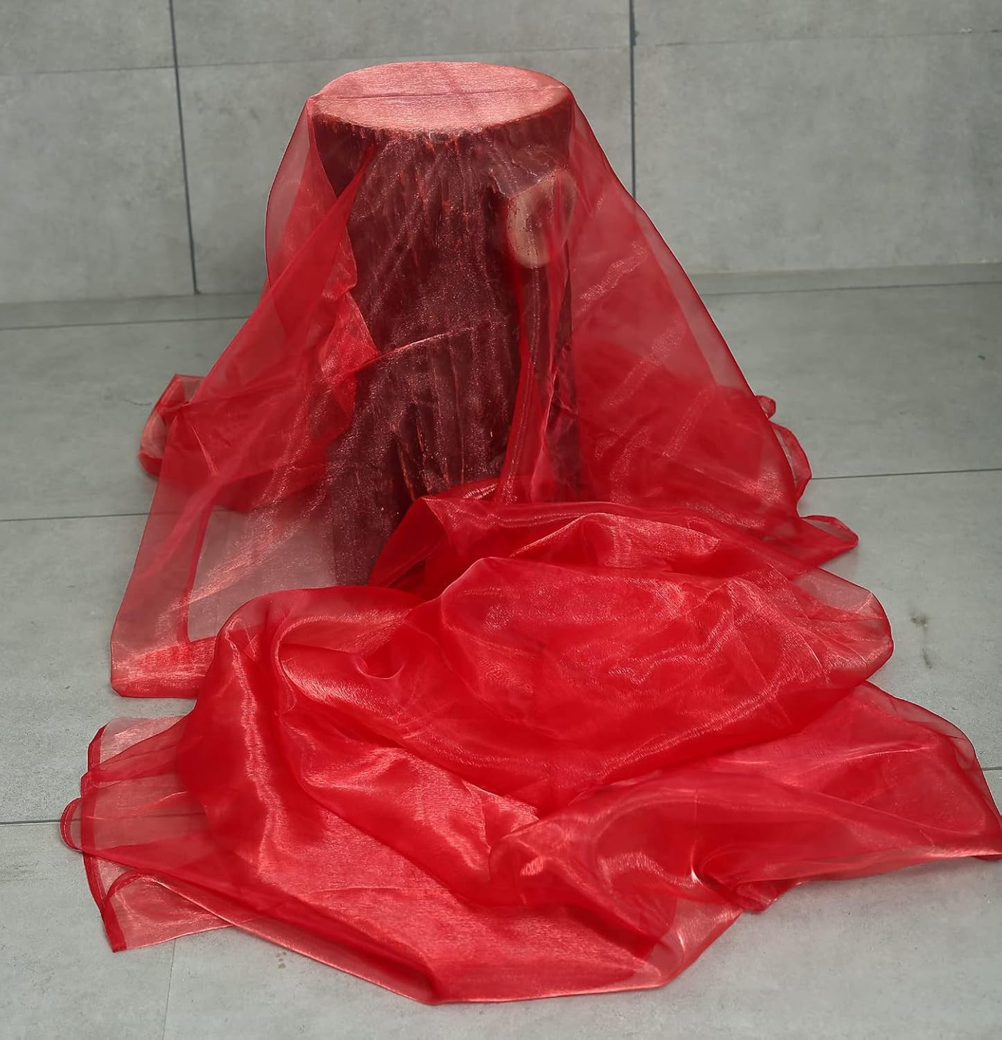 VDS Red Organza Fabric, 100 Yards Continuous, 45” Wide, Wedding Party Decoration Iridescent Crystal Sheer Shiny Organza Tulle Bridal Dress DIY Crafts Costume Sewing Backdrop Arch Cloth