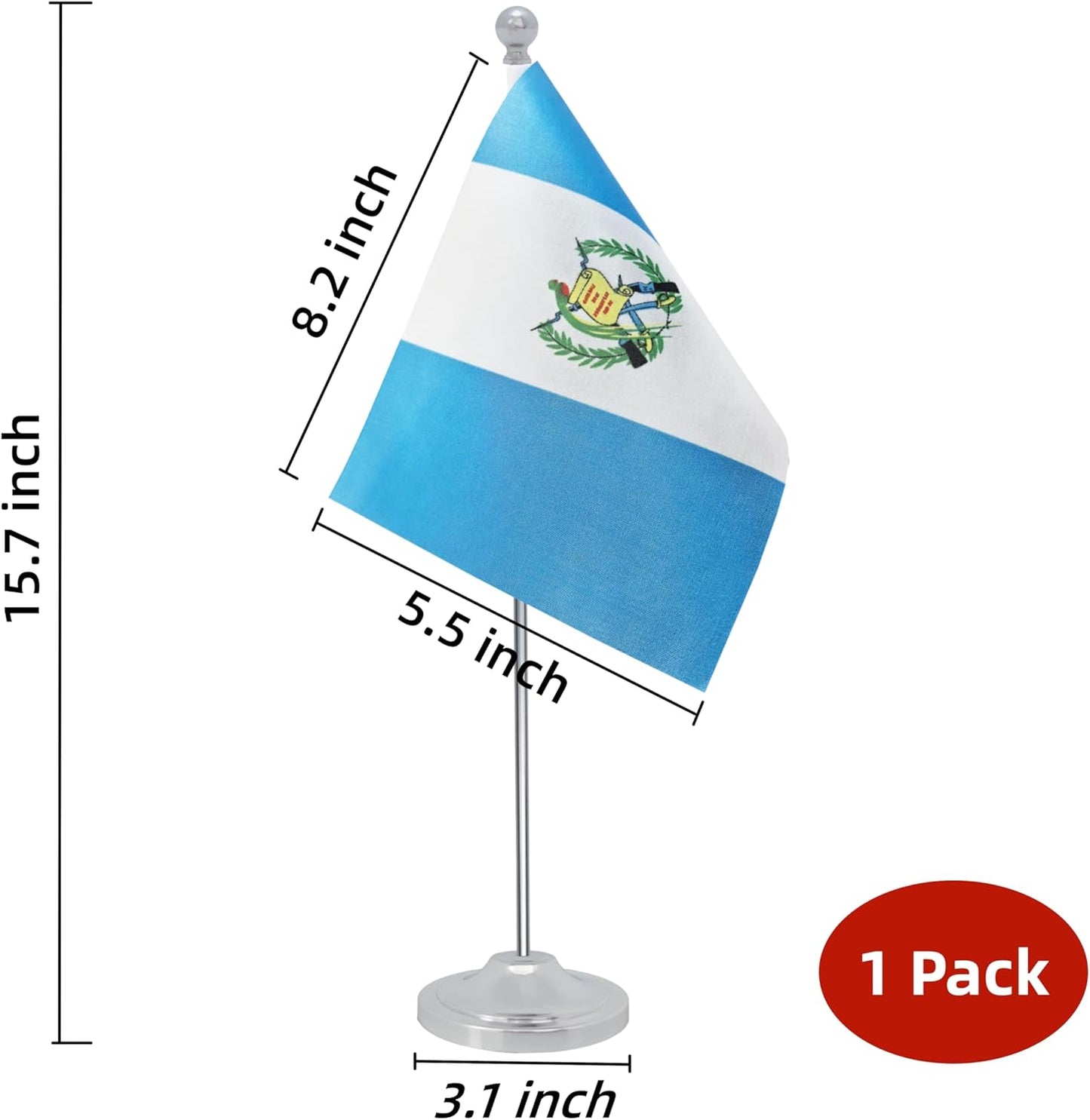 Guatemala Desk Flag, Guatemalan Table Office Flag with Metal Pole and Stand Base, International Country Flags, Festival Event Celebration, Classroom Meeting Desktop Decor (Guatemala)