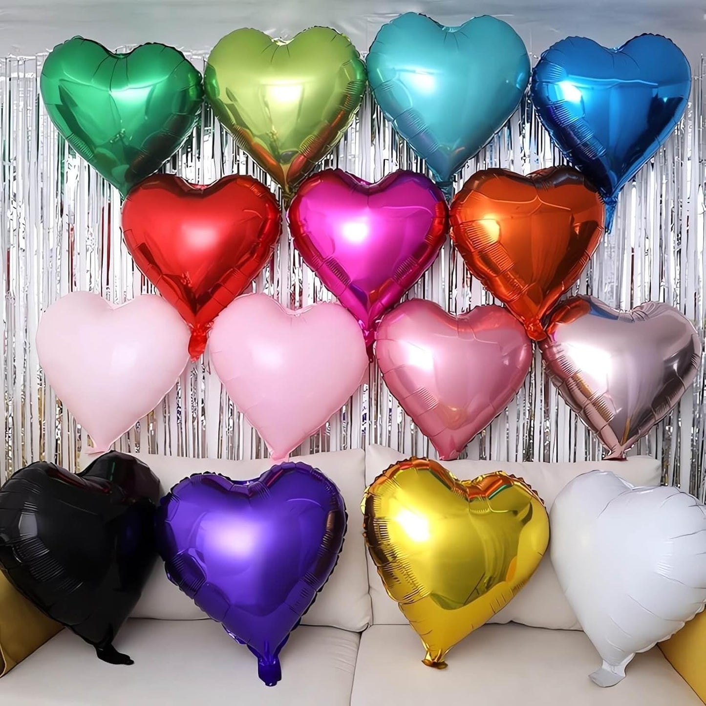 Hot Pink Heart Shaped balloons Pack of 12,18 Inch Silver Love Valentine Balloons Pink Heart Romantic Balloons For Valentines Day Wedding Bridal Shower Engagement Anniversary Party Decorations