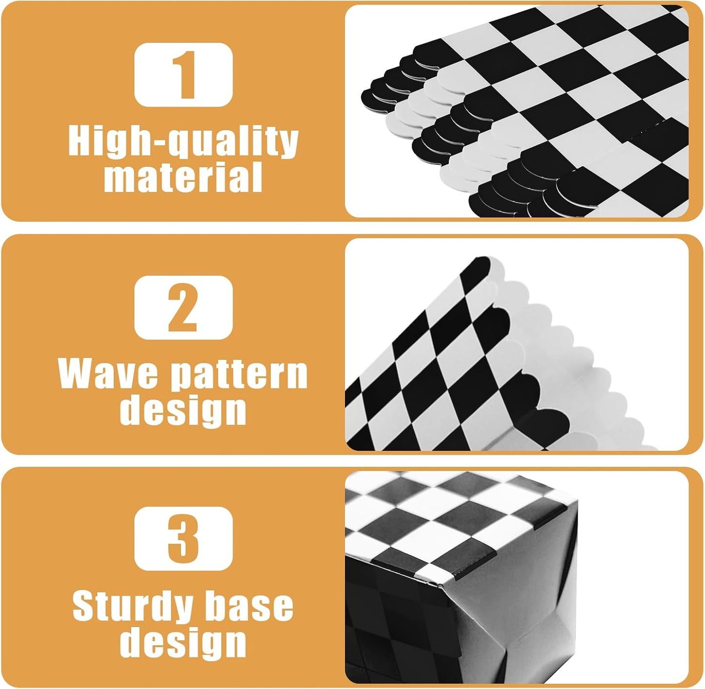 50 Pcs Checkered Popcorn Boxes Mini Paper Popcorn Bags for Race Car Party for Movie Nights Birthday Wedding (Black Checkered)