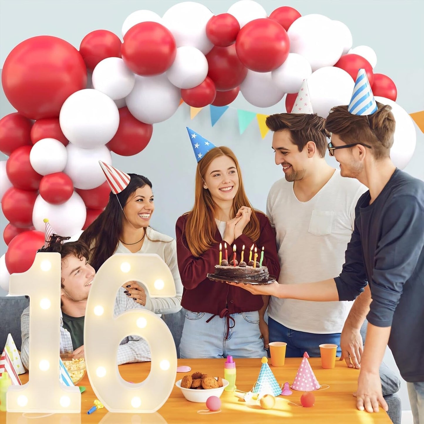 LED Marquee Letter Lights, Decorative Light Up Numbers for 16th Birthday Party, Battery Operated, Warm White Small Marquee 16 Sign for Anniversary Decorations