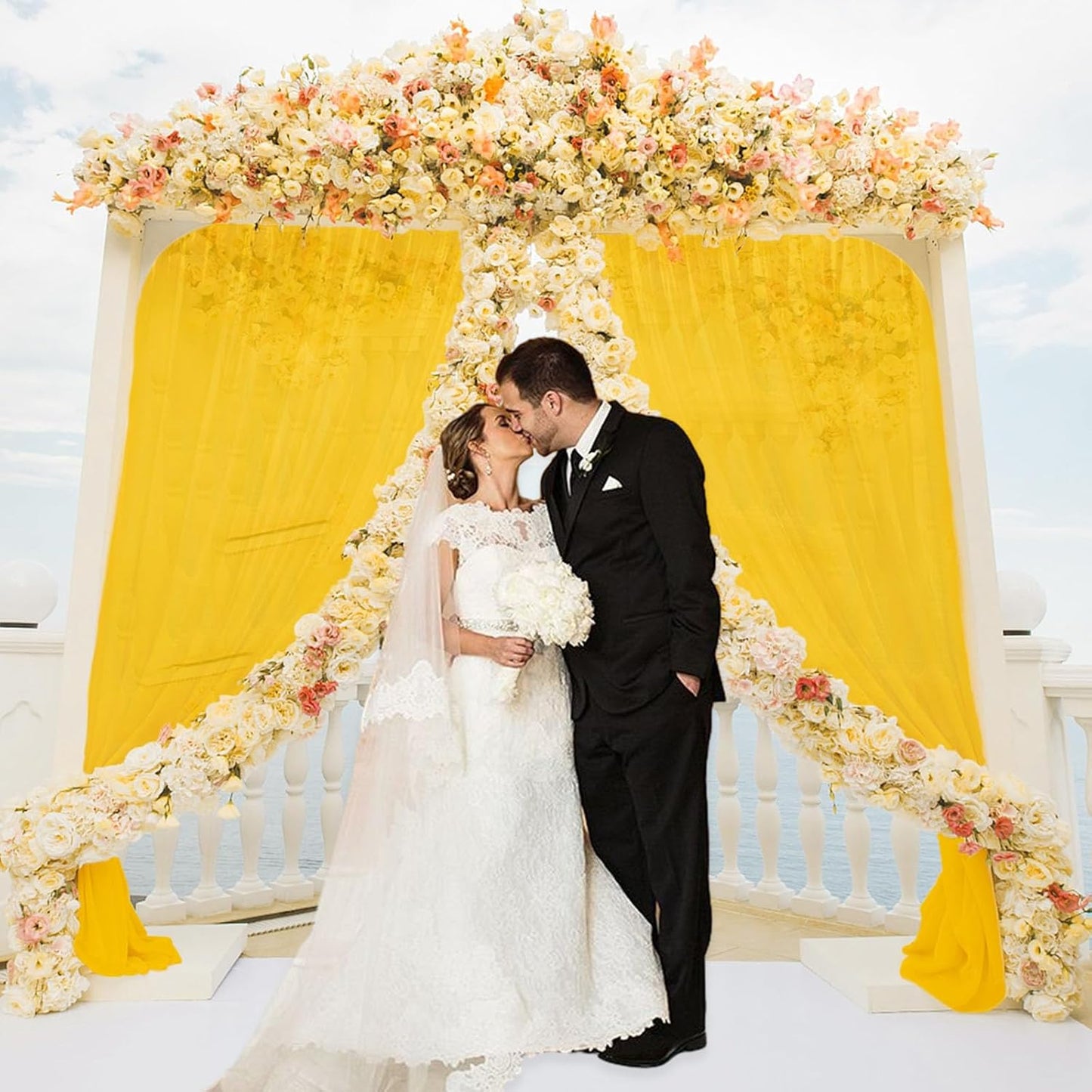 10 x 7 Feet Yellow Backdrop Curtain for Partie, Background Curtains for Photoshoot, Birthday, Wedding, Halloween, Thanksgiving, Christmas Day, New Year Party Decorations 5Ft x 7Ft, 2 Panels