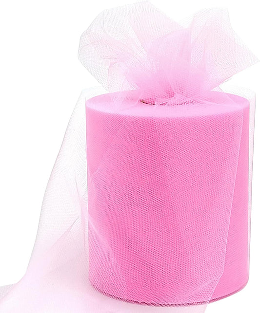 6" x 200 Yards Pink Tulle Fabric Rolls, Pink Spool Tulle Ribbon for DIY Tutu Skirt Wedding Decoration Baby Shower Birthday Party Backdrop Gift Wrapping Bow Craft Supplies
