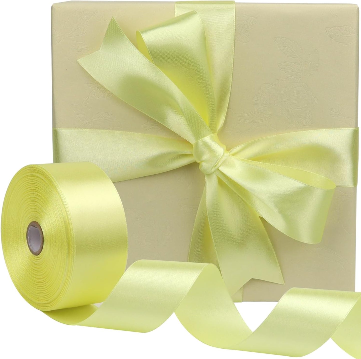 Cream Solid Satin Ribbon 1-1/2 Inch 50 Yards Solid Polyester Fabric Ribbon for Gift Wrapping Wedding Christmas Baby Shower Birthday Party Decoration Handmade Immortal Flower Craft