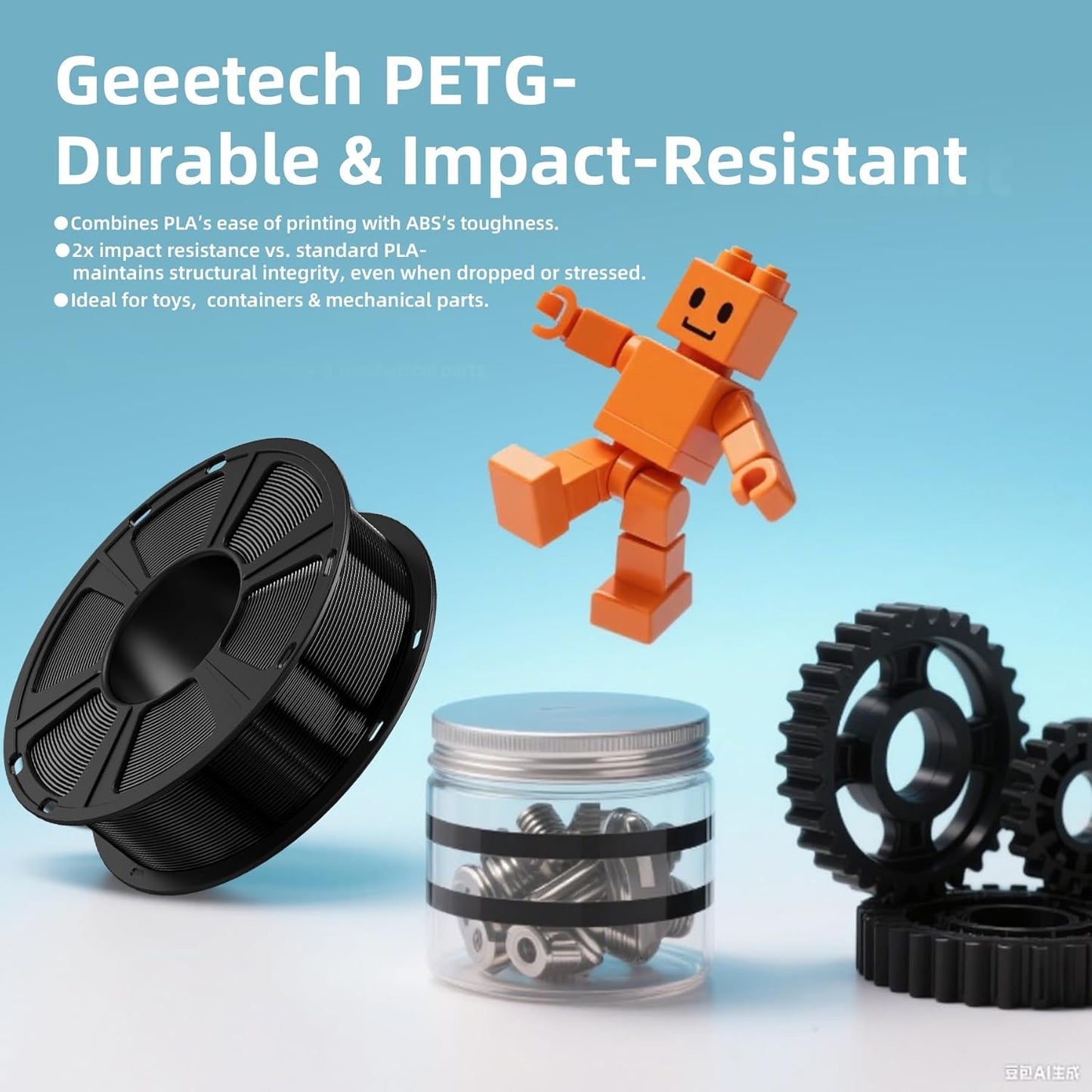 Geeetech Transparent PETG Filament 1.75mm, 1 KG (2.2lbs) Neatly Wound Spool 3D Printer Filament, High-Toughness, ±0.02mm Accuracy, Non-Clogging & Non-Stringing, Fits Most FDM Printers, Clear