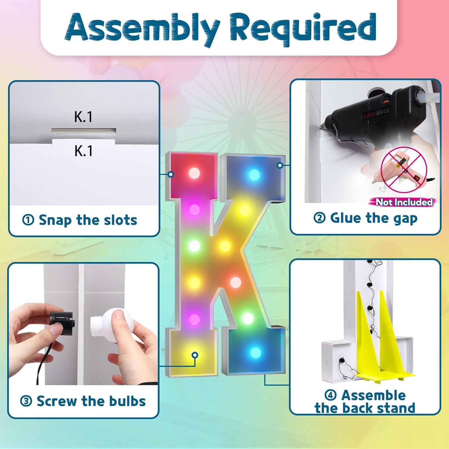 imprsv 4FT Colorful Marquee Light Up Letters K, 18 Colors Large Light up Letters Alphabet Sign with Remote, Large Marry Me Sign, Birthday Party Decorations Baby Shower Anniversary Wedding Decoration