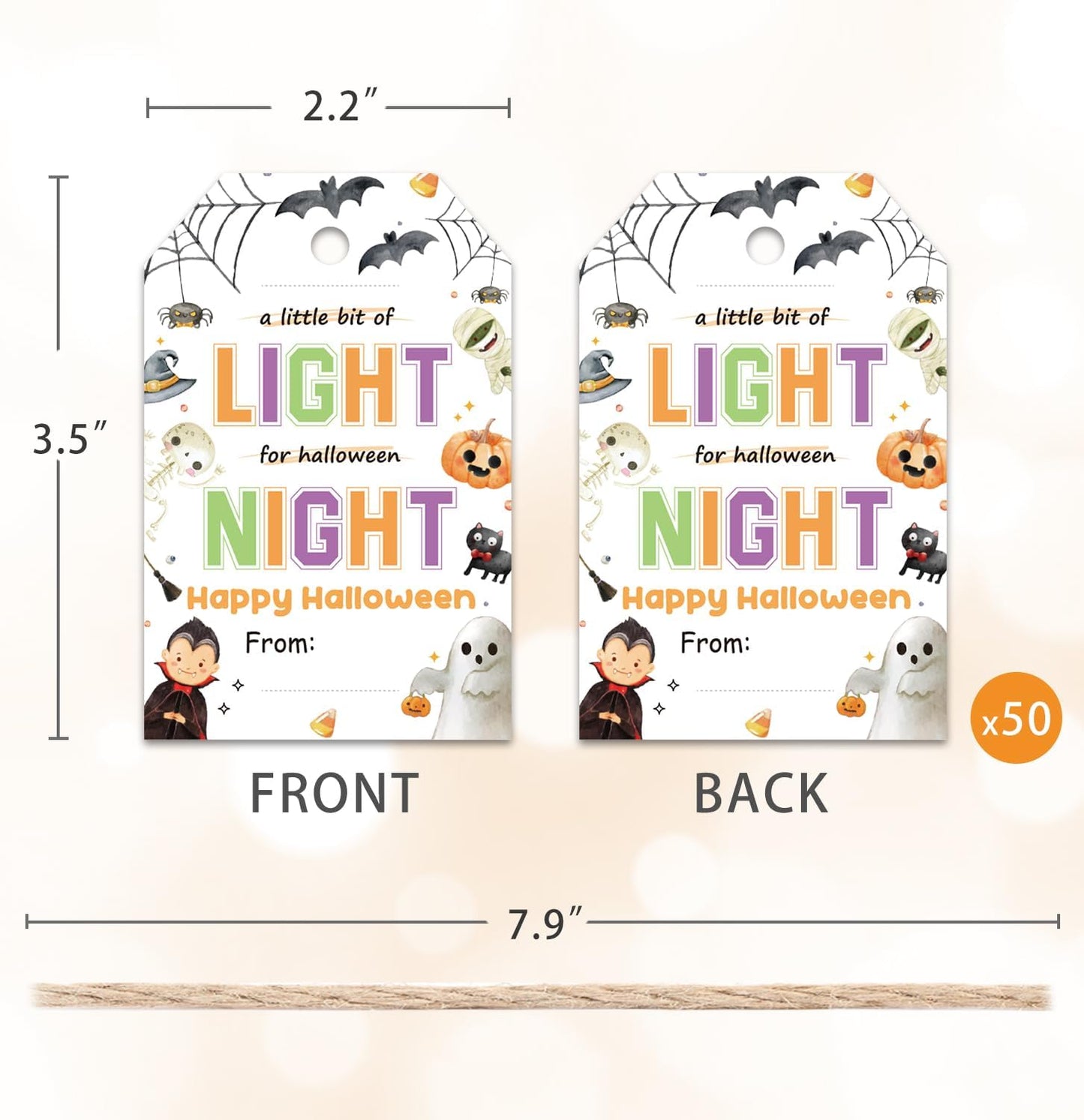 50pcs Halloween Glow Stick Holder Tags, A Little Bit of Light for Halloween Night Tags for Halloween Party Favor and Gift Wrapping Decoration (Light)